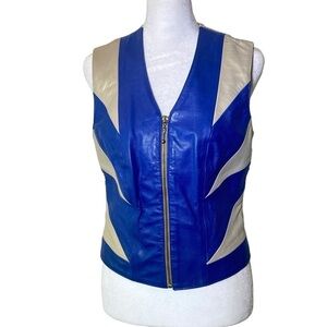 ISABEL women's size Small cream/tan & Blue LEATHER western Show Performance vest